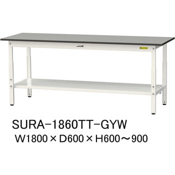 軽量作業台/耐荷重150kg_高さ調整_全面棚板付き_RoHS2指令対応塩ビシート天板_ワークテーブル150シリーズ 山金工業