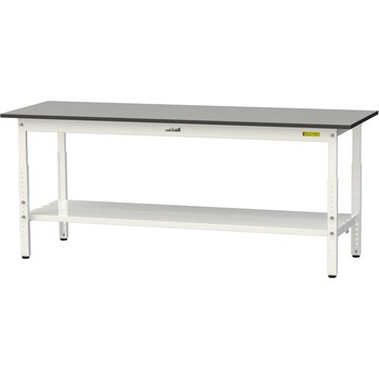 軽量作業台/耐荷重150kg_高さ調整_全面棚板付き_RoHS2指令対応塩ビシート天板_ワークテーブル150シリーズ 山金工業