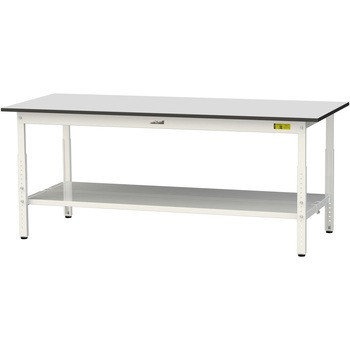 軽量作業台/耐荷重150kg_高さ調整_全面棚板付き_RoHS2指令対応塩ビシート天板_ワークテーブル150シリーズ 山金工業