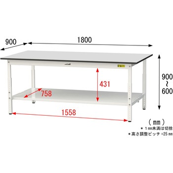 軽量作業台/耐荷重150kg_高さ調整_全面棚板付き_RoHS2指令対応塩ビシート天板_ワークテーブル150シリーズ 山金工業