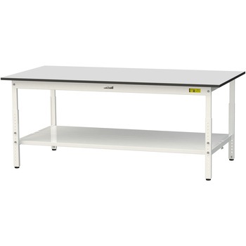 軽量作業台/耐荷重150kg_高さ調整_全面棚板付き_RoHS2指令対応塩ビシート天板_ワークテーブル150シリーズ 山金工業