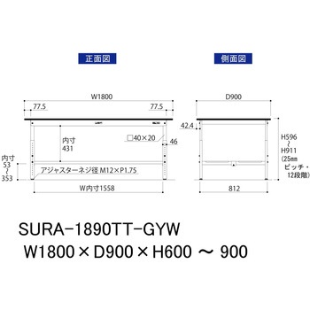 軽量作業台/耐荷重150kg_高さ調整_全面棚板付き_RoHS2指令対応塩ビシート天板_ワークテーブル150シリーズ 山金工業