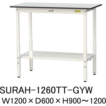 軽量作業台/耐荷重150kg_高さ調整_全面棚板付き_RoHS2指令対応塩ビシート天板_ワークテーブル150シリーズ 山金工業