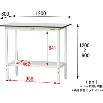 軽量作業台/耐荷重150kg_高さ調整_全面棚板付き_RoHS2指令対応塩ビシート天板_ワークテーブル150シリーズ 山金工業