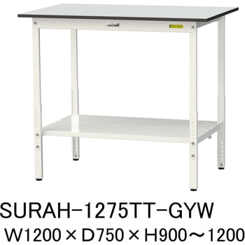 軽量作業台/耐荷重150kg_高さ調整_全面棚板付き_RoHS2指令対応塩ビシート天板_ワークテーブル150シリーズ 山金工業