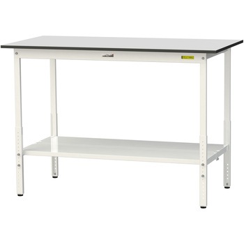 軽量作業台/耐荷重150kg_高さ調整_全面棚板付き_RoHS2指令対応塩ビシート天板_ワークテーブル150シリーズ 山金工業
