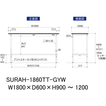 軽量作業台/耐荷重150kg_高さ調整_全面棚板付き_RoHS2指令対応塩ビシート天板_ワークテーブル150シリーズ 山金工業