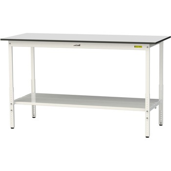 軽量作業台/耐荷重150kg_高さ調整_全面棚板付き_RoHS2指令対応塩ビシート天板_ワークテーブル150シリーズ 山金工業