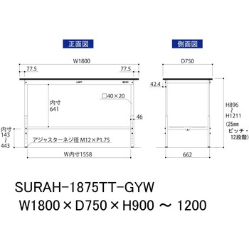 軽量作業台/耐荷重150kg_高さ調整_全面棚板付き_RoHS2指令対応塩ビシート天板_ワークテーブル150シリーズ 山金工業