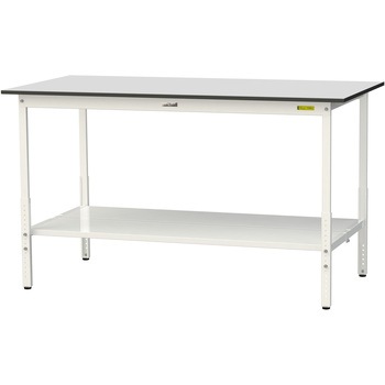 軽量作業台/耐荷重150kg_高さ調整_全面棚板付き_RoHS2指令対応塩ビシート天板_ワークテーブル150シリーズ 山金工業