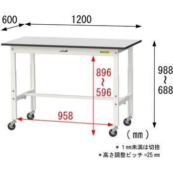 軽量作業台/耐荷重128kg_高さ調整移動式H688～988_RoHS2指令対応塩ビシート天板_ワークテーブル150シリーズ 山金工業
