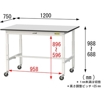 軽量作業台/耐荷重128kg_高さ調整移動式H688～988_RoHS2指令対応塩ビシート天板_ワークテーブル150シリーズ 山金工業