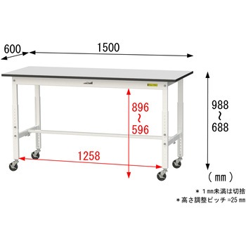 軽量作業台/耐荷重128kg_高さ調整移動式H688～988_RoHS2指令対応塩ビシート天板_ワークテーブル150シリーズ 山金工業