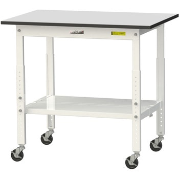 軽量作業台/耐荷重128kg_高さ調整移動式H688～988_全面棚板付き_RoHS2指令対応塩ビシート天板_ワークテーブル150シリーズ 山金工業