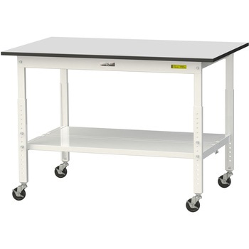 軽量作業台/耐荷重128kg_高さ調整移動式H688～988_全面棚板付き_RoHS2指令対応塩ビシート天板_ワークテーブル150シリーズ 山金工業