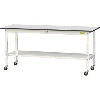 軽量作業台/耐荷重128kg_高さ調整移動式H688～988_全面棚板付き_RoHS2指令対応塩ビシート天板_ワークテーブル150シリーズ 山金工業