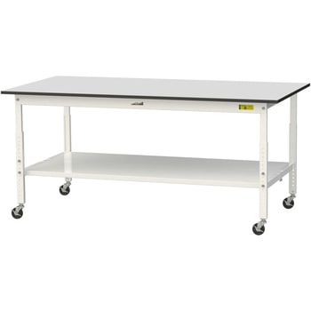軽量作業台/耐荷重128kg_高さ調整移動式H688～988_全面棚板付き_RoHS2指令対応塩ビシート天板_ワークテーブル150シリーズ 山金工業