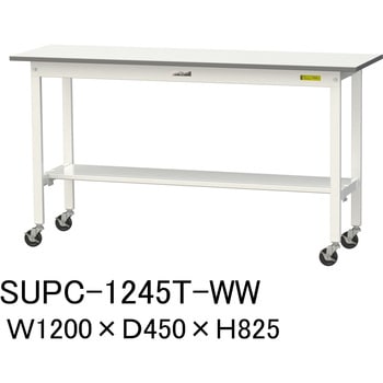 軽量作業台/耐荷重128kg_移動式H825_半面棚板付_ワークテーブル150シリーズ 山金工業