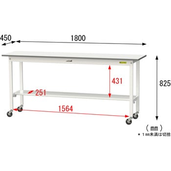 軽量作業台/耐荷重128kg_移動式H825_半面棚板付_ワークテーブル150シリーズ 山金工業
