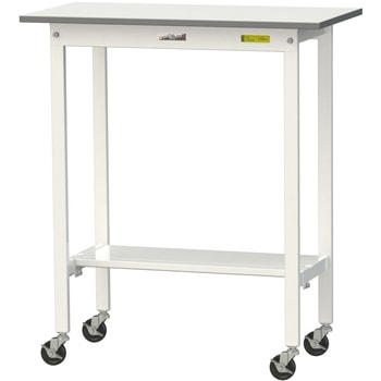 軽量作業台/耐荷重128kg_移動式_半面棚付_ワークテーブル150シリーズ_低圧メラミン天板 山金工業