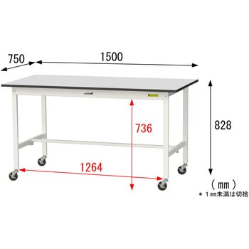 軽量作業台/耐荷重128kg_移動式_RoHS2指令対応塩ビシート天板_ワークテーブル150シリーズ 山金工業