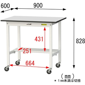 軽量作業台/耐荷重128kg_移動式_半面棚板付き_RoHS2指令対応塩ビシート天板_ワークテーブル150シリーズ 山金工業