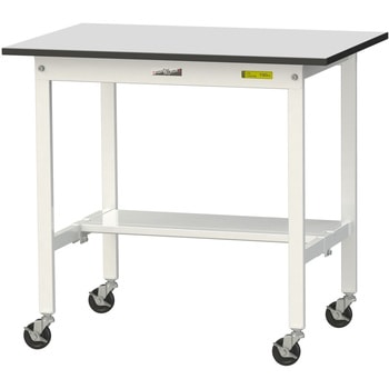 軽量作業台/耐荷重128kg_移動式_半面棚板付き_RoHS2指令対応塩ビシート天板_ワークテーブル150シリーズ 山金工業