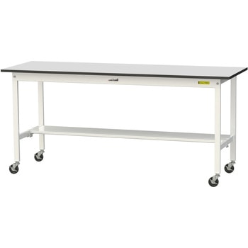 軽量作業台/耐荷重128kg_移動式_半面棚板付き_RoHS2指令対応塩ビシート天板_ワークテーブル150シリーズ 山金工業