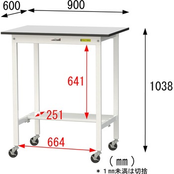 軽量作業台/耐荷重128kg_移動式_半面棚板付き_RoHS2指令対応塩ビシート天板_ワークテーブル150シリーズ 山金工業