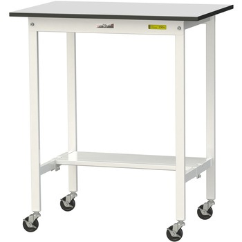 軽量作業台/耐荷重128kg_移動式_半面棚板付き_RoHS2指令対応塩ビシート天板_ワークテーブル150シリーズ 山金工業