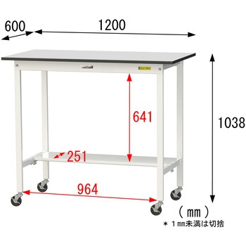 軽量作業台/耐荷重128kg_移動式_半面棚板付き_RoHS2指令対応塩ビシート天板_ワークテーブル150シリーズ 山金工業