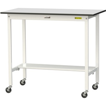 軽量作業台/耐荷重128kg_移動式_半面棚板付き_RoHS2指令対応塩ビシート天板_ワークテーブル150シリーズ 山金工業