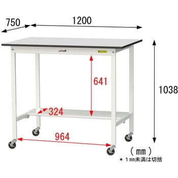 軽量作業台/耐荷重128kg_移動式_半面棚板付き_RoHS2指令対応塩ビシート天板_ワークテーブル150シリーズ 山金工業