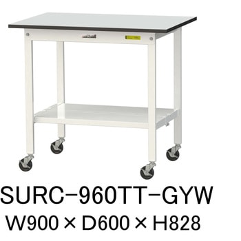 軽量作業台/耐荷重128kg_移動式_全面棚板付き_RoHS2指令対応塩ビシート天板_ワークテーブル150シリーズ 山金工業