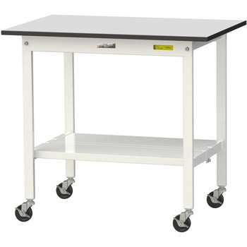 軽量作業台/耐荷重128kg_移動式_全面棚板付き_RoHS2指令対応塩ビシート天板_ワークテーブル150シリーズ 山金工業