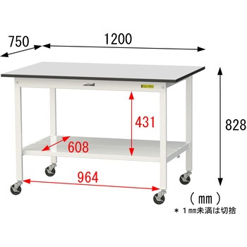 軽量作業台/耐荷重128kg_移動式_全面棚板付き_RoHS2指令対応塩ビシート天板_ワークテーブル150シリーズ 山金工業