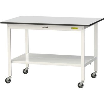 軽量作業台/耐荷重128kg_移動式_全面棚板付き_RoHS2指令対応塩ビシート天板_ワークテーブル150シリーズ 山金工業