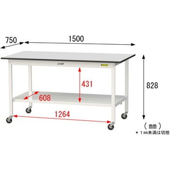 軽量作業台/耐荷重128kg_移動式_全面棚板付き_RoHS2指令対応塩ビシート天板_ワークテーブル150シリーズ 山金工業