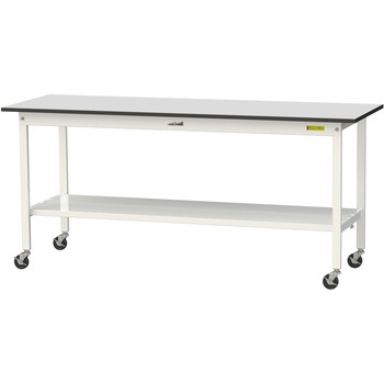 軽量作業台/耐荷重128kg_移動式_全面棚板付き_RoHS2指令対応塩ビシート天板_ワークテーブル150シリーズ 山金工業