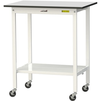 軽量作業台/耐荷重128kg_移動式_全面棚板付き_RoHS2指令対応塩ビシート天板_ワークテーブル150シリーズ 山金工業
