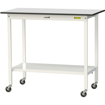 軽量作業台/耐荷重128kg_移動式_全面棚板付き_RoHS2指令対応塩ビシート天板_ワークテーブル150シリーズ 山金工業