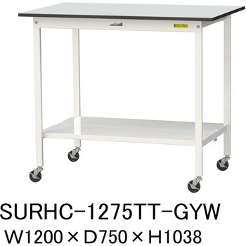 軽量作業台/耐荷重128kg_移動式_全面棚板付き_RoHS2指令対応塩ビシート天板_ワークテーブル150シリーズ 山金工業