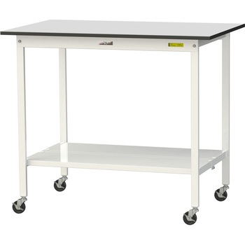 軽量作業台/耐荷重128kg_移動式_全面棚板付き_RoHS2指令対応塩ビシート天板_ワークテーブル150シリーズ 山金工業