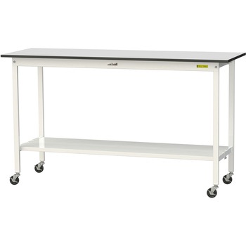 軽量作業台/耐荷重128kg_移動式_全面棚板付き_RoHS2指令対応塩ビシート天板_ワークテーブル150シリーズ 山金工業