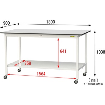 軽量作業台/耐荷重128kg_移動式_全面棚板付き_RoHS2指令対応塩ビシート天板_ワークテーブル150シリーズ 山金工業