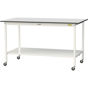 軽量作業台/耐荷重128kg_移動式_全面棚板付き_RoHS2指令対応塩ビシート天板_ワークテーブル150シリーズ 山金工業