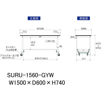 軽量作業台/耐荷重150kg_ワンタッチ移動式_RoHS2指令対応塩ビシート天板_ワークテーブル150シリーズ 山金工業