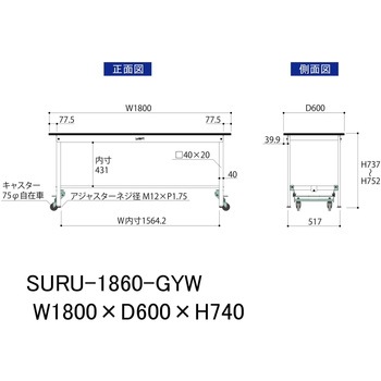 軽量作業台/耐荷重150kg_ワンタッチ移動式_RoHS2指令対応塩ビシート天板_ワークテーブル150シリーズ 山金工業