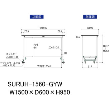 軽量作業台/耐荷重150kg_ワンタッチ移動式_RoHS2指令対応塩ビシート天板_ワークテーブル150シリーズ 山金工業