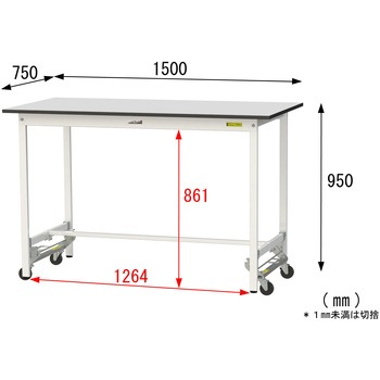 軽量作業台/耐荷重150kg_ワンタッチ移動式_RoHS2指令対応塩ビシート天板_ワークテーブル150シリーズ 山金工業